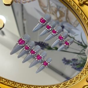 Long Pink  Heart Handmade Press On Nails For Mother's Day